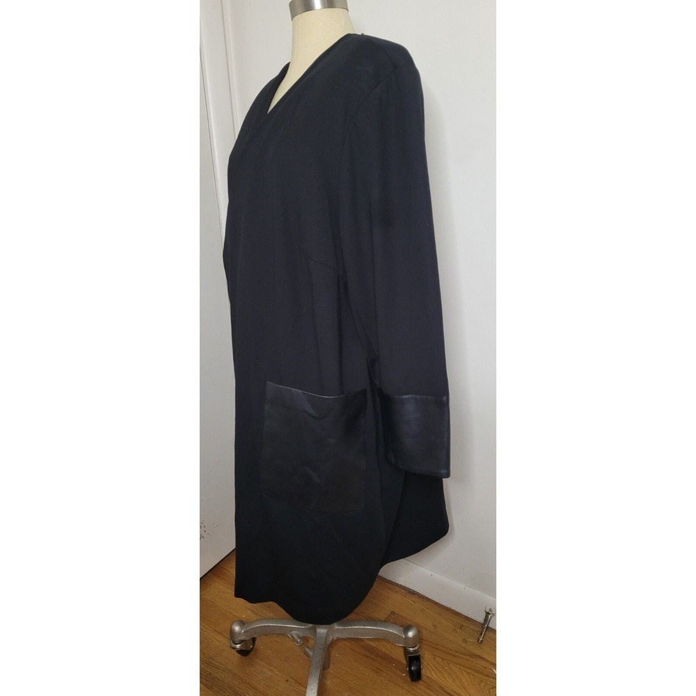 CALVIN KLEIN Black Faux Longline Leather Topper Jacket Minimalist Lagenlook 24W - Picture 5 of 7